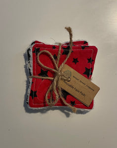 Eco Friendly Facial Pads, Reusable Facial Wipes, Make Up Remover Pads - Red Stars