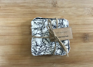 Eco Friendly Facial Pads, Reusable Facial Wipes, Make Up Remover Pads - Black flowers