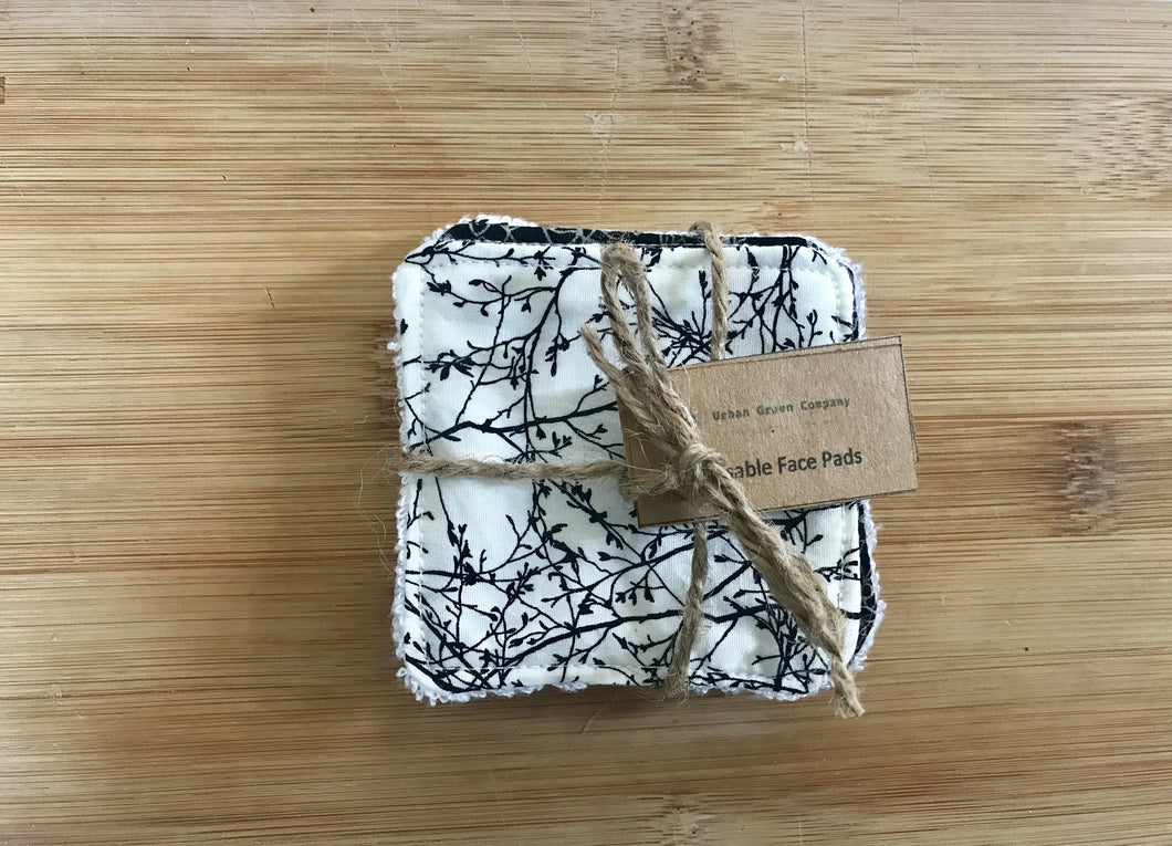 Eco Friendly Facial Pads, Reusable Facial Wipes, Make Up Remover Pads - Black flowers